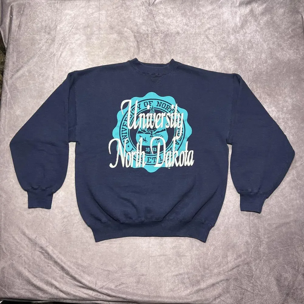 University Of North Dakota Sweatshirt Mens Large Blue College Gopher Sport